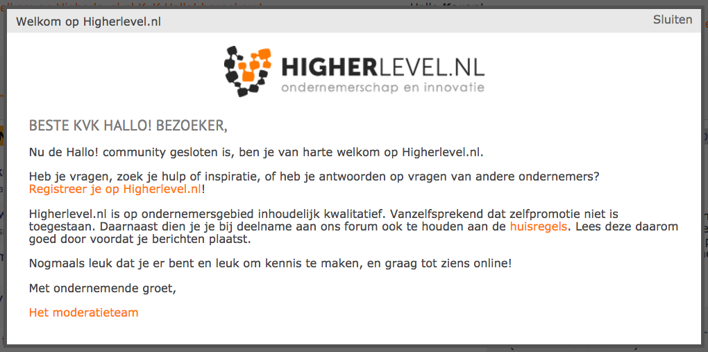 higherlevel.nl heet bezoeker hallo van kamer van koophandel van harte welkom